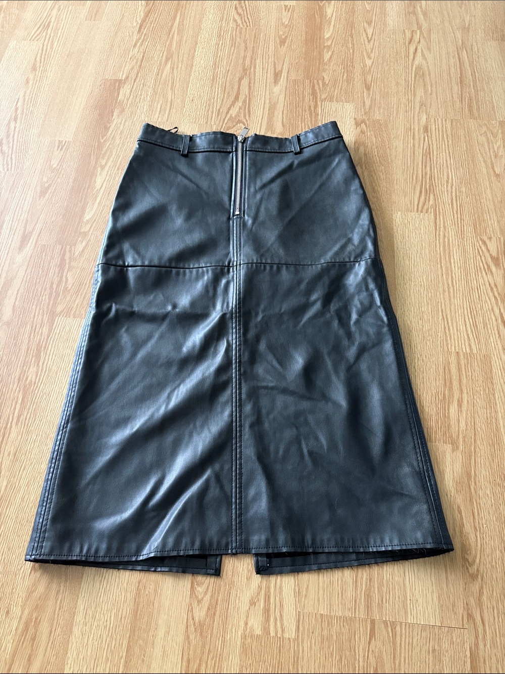 Black Faux Leather Midi Skirt